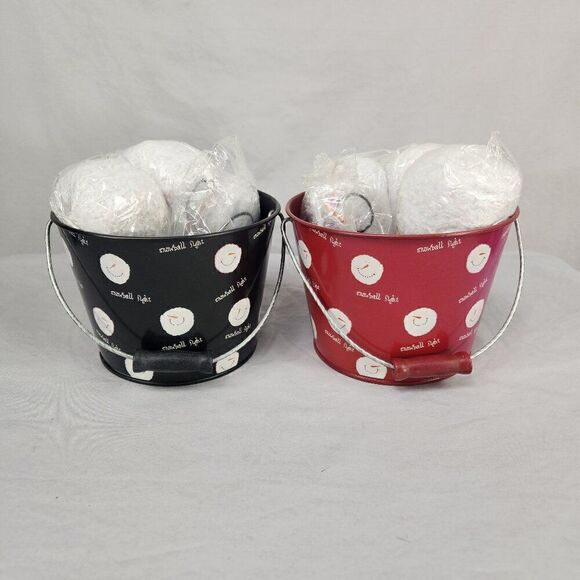 2 Indoor Snowball Fight  Balls Buckets Hallmark Red Black 6 Soft Snowballs Each - Picture 1 of 11